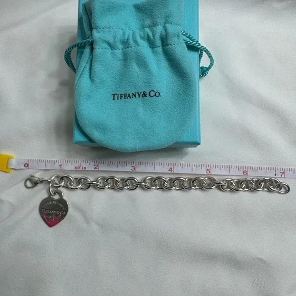 Rare Tiffany & Co. Pink Splash Return to Tiffany Heart Tag Silver Charm Bracelet - Picture 6 of 8